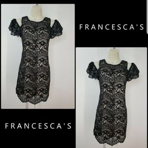 Francescas cold shoulder short black lace dress